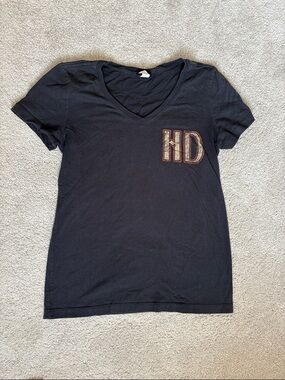 Harley-Davidson Black Tee with Orange & White Bar & Shield Tag